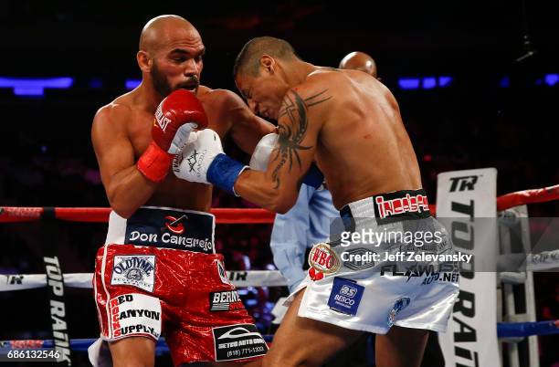 Raymundo Beltran fights with Jonathan Maicelo during their IBF lightweight eliminator bout at Madison Square Garden on May 20, 2017 in New York City.