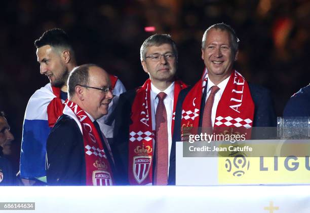 Prince Albert II of Monaco, President of AS Monaco Dmitri Rybolovlev, Vice President of AS Monaco Vadim Vasilyev during the French League 1...