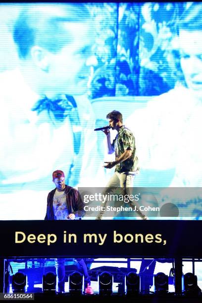 Andrew Taggart and Alex Pall of The Chainsmokers performs at KFC YUM! Center on May 20, 2017 in Louisville, Kentucky.