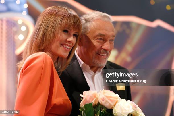 Francine Jordi and Karel Gott during the tv show 'Willkommen bei Carmen Nebel' at Velodrom on May 20, 2017 in Berlin, Germany.