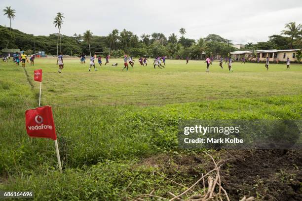 General view of the corner and in-goal area are seen during the Fiji National Rugby League western conference Nadroga zone Premier competition match...