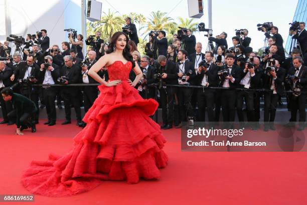 Aishwarya Rai attends the "120 Battements Par Minutes " screening during the 70th annual Cannes Film Festival at Palais des Festivals on May 20, 2017...