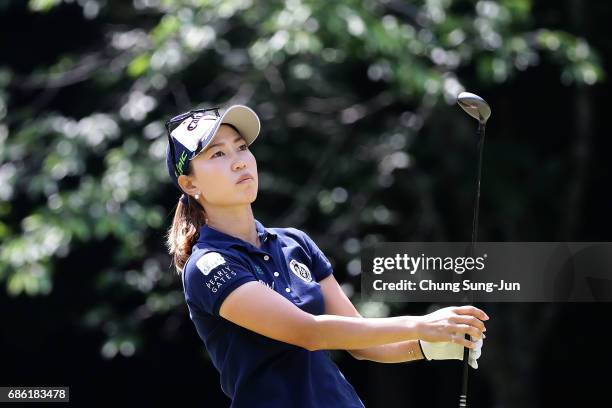 Momoko Ueda of Japan plays a tee shot on the 5th hole during the final round of the Chukyo Television Bridgestone Ladies Open at the Chukyo Golf Club...