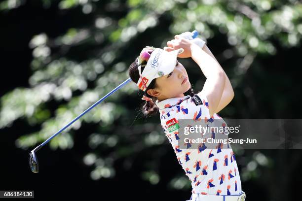 Yuting Seki of China plays a tee shot on the 5th hole during the final round of the Chukyo Television Bridgestone Ladies Open at the Chukyo Golf Club...