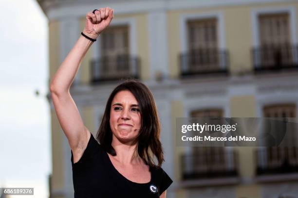Irene Montero of Podemos during a demonstration supporting a vote of no confidence to President Mariano Rajoy.