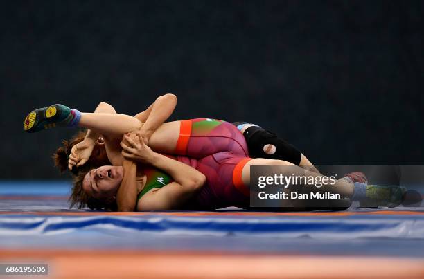Sabira Aliyeva of Azerbaijan competes against Samar Hamza of Egypt in the Womens Freestyle Wrestling 75kg Preliminary Bout during day ten of Baku...