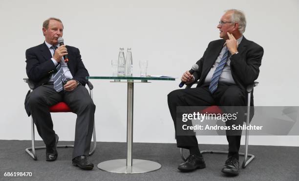 Berti Vogts and Thomas Wollscheid during the awarding ceremony of Hermann-Neuberger-Award on May 19, 2017 in Saarbruecken, Germany.