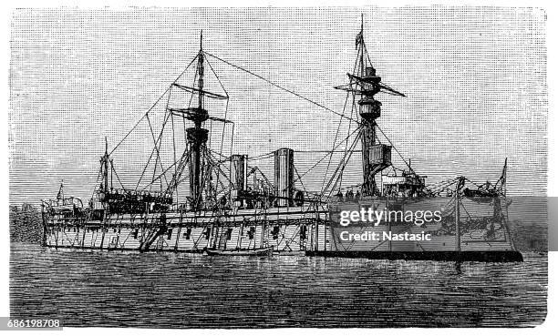 old battery ship - iron steamer stock illustrations