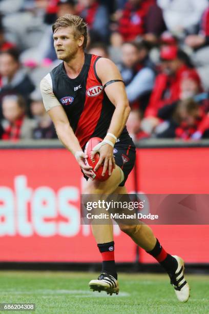 Michael Hurley of the Bombers looks upfield during the round nine AFL match between the Essendon Bombers and the West Coast Eagles at Etihad Stadium...