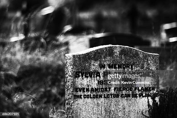 American poet Sylvia Plath's grave in St Thomas A Beckett Churchyard, Heptonstall, Yorkshire, United Kingdom, 26th August 2016. She was married to...