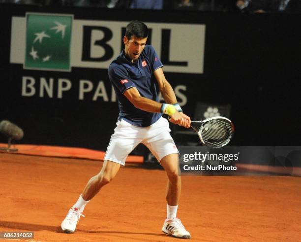 Novak Djokovic of Serbia in action during the men's semi-final against Dominic Thiem of Austria on Day Seven of the Internazionali BNL d'Italia 2017...