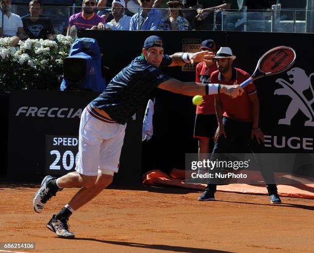 John Isner of USA in action during the men's semi-final match against Alexander Zverev of Germany on Day Seven of the Internazionali BNL d'Italia...