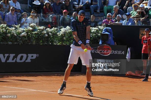 John Isner of USA in action during the men's semi-final match against Alexander Zverev of Germany on Day Seven of the Internazionali BNL d'Italia...