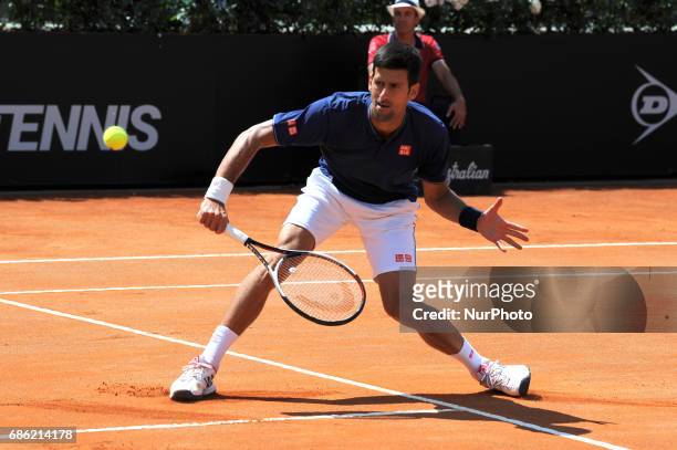 Novak Djokovic of Serbia in action during the men's semi-final against Dominic Thiem of Austria on Day Seven of the Internazionali BNL d'Italia 2017...