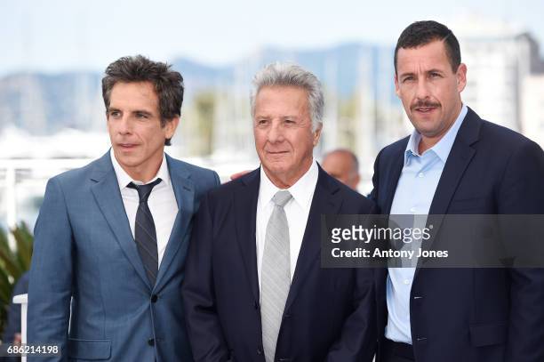 Actors Ben Stiller, Dustin Hoffman and Adam Sandler attend "The Meyerowitz Stories" photocall during the 70th annual Cannes Film Festival at Palais...