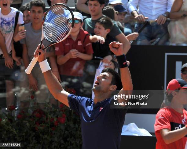 Novak Djokovic of Serbia in action during the men's semi-final against Dominic Thiem of Austria on Day Seven of the Internazionali BNL d'Italia 2017...