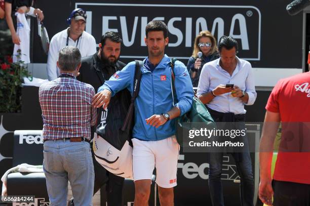 Novak Djokovic of Serbia in action during the men's semi-final against Dominic Thiem of Austria on Day Seven of the Internazionali BNL d'Italia 2017...