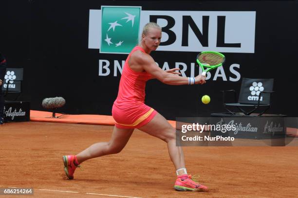 Kiki Bertens of the Netherlands plays a shot during her semi final match against Simona Halep of Romania in The Internazionali BNL d'Italia 2017 at...