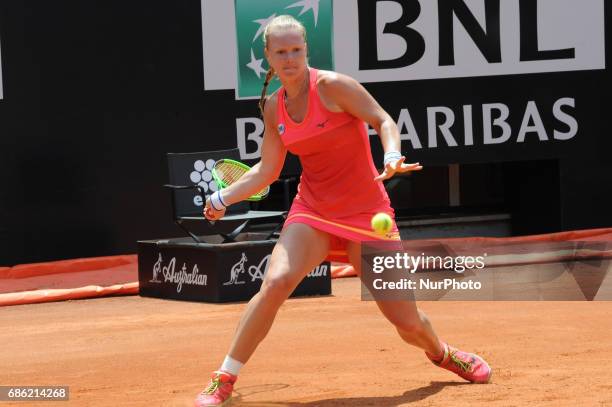 Kiki Bertens of the Netherlands plays a shot during her semi final match against Simona Halep of Romania in The Internazionali BNL d'Italia 2017 at...