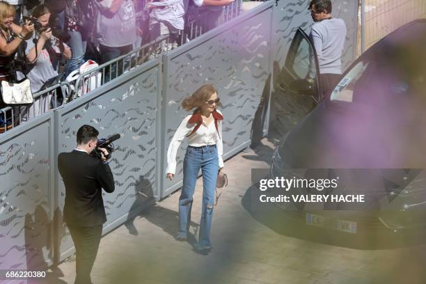 French actress Isabelle Huppert arrives on May 21, 2017 to attend a photocall for the film 'Claire's Camera ' at the 70th edition of the Cannes Film...