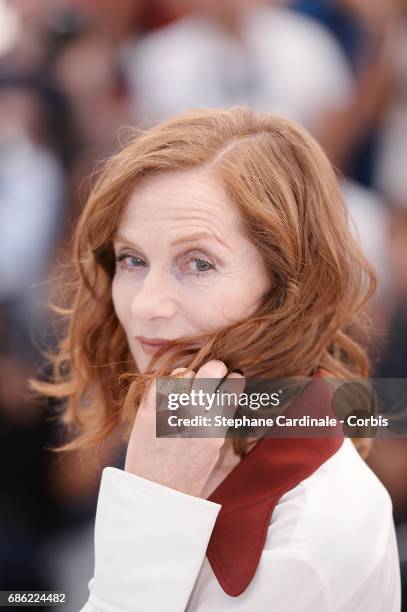 Actress Isabelle Huppert attends the "Claire's Camera " photocall during the 70th annual Cannes Film Festival at Palais des Festivals on May 21, 2017...