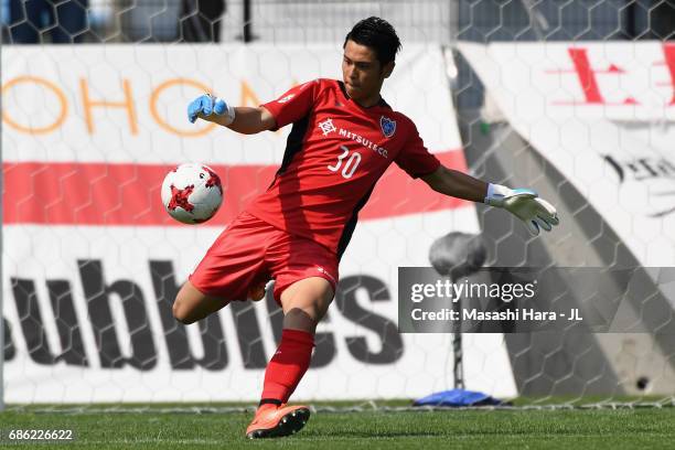 Riku Hirosue of FC Tokyo in action during the J.League J3 match between Grulla Moroika and FC Tokyo U-23 at Iwagin Stadium on May 21, 2017 in...