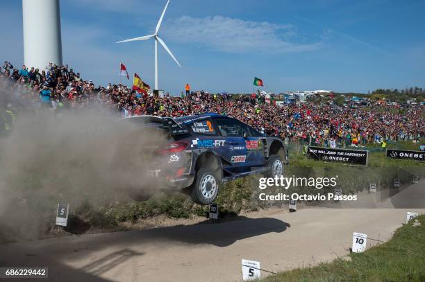 Ott Tanak of Estonia and Martin Jarveoja of Estonia compete in their M-Sport WRT Ford Fiesta WRC during the SS16 Fafe of the WRC Portugal on May 21,...