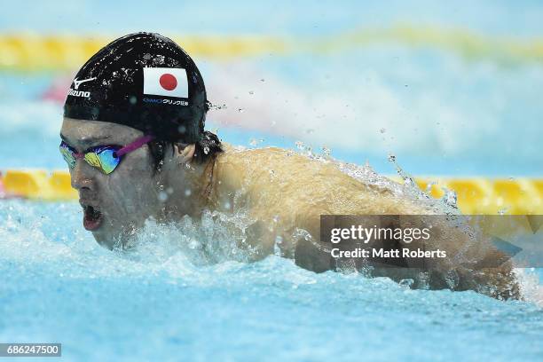 Masato Sakai of Japan competes in the 100m Butterfly B-Final during the Japan Open 2017 at Tokyo Tatsumi International Swimming Pool on May 21, 2017...