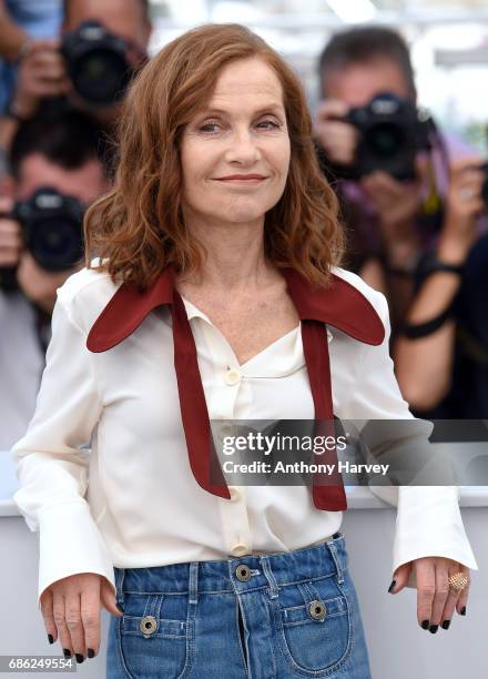 Isabelle Huppert attends the "Claire's Camera " Photocall during the 70th annual Cannes Film Festival at Palais des Festivals on May 21, 2017 in...