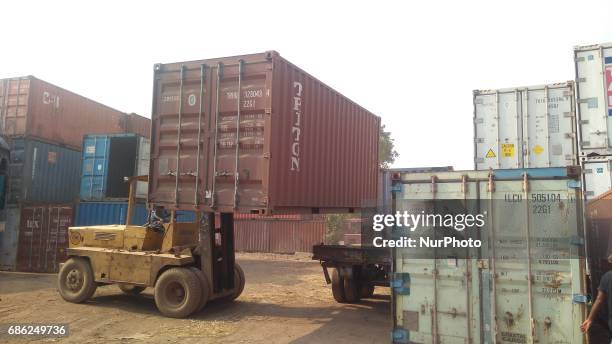 Container loading bridges in the container port in Kolkata , on May 20,2017 in Kolkata in India.