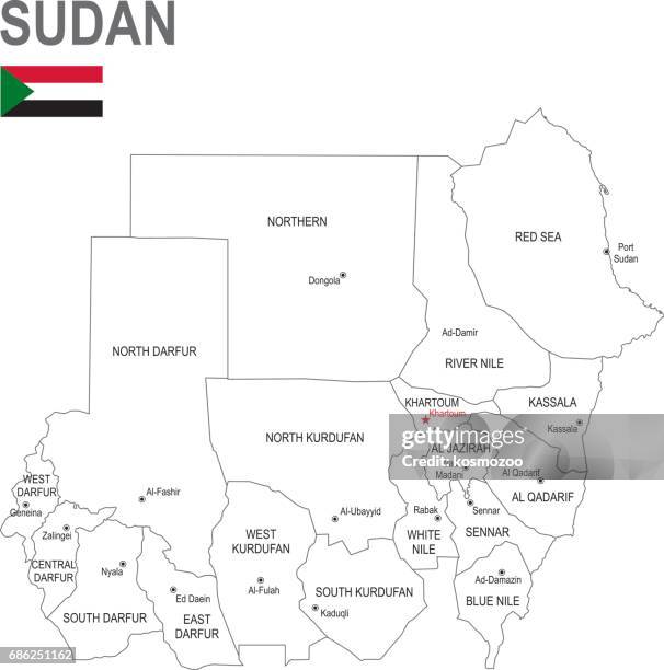 der umriß des sudan mit flagge - südsudan stock-grafiken, -clipart, -cartoons und -symbole