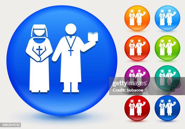 nun and priest icon on shiny color circle buttons - nun stock illustrations