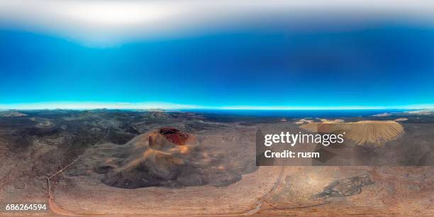 360x180 degree full spherical (equirectangular) panorama of volcanic landscape, timanfaya national park, lanzarote, canary islands - 360 vr stock pictures, royalty-free photos & images