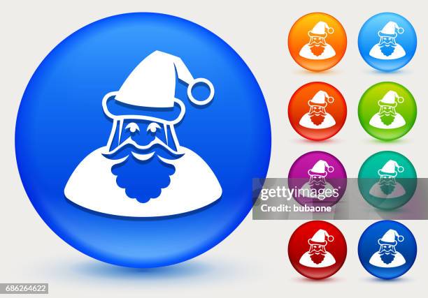 santa clause icon on shiny color circle buttons - department store santa stock illustrations