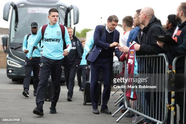 Slaven Bilic, Manager of West Ham United signs autographs prior to the Premier League match between Burnley and West Ham United at Turf Moor on May...