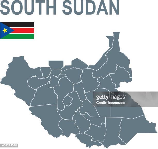 basic map of south sudan including boundary lines - south sudan flag stock illustrations