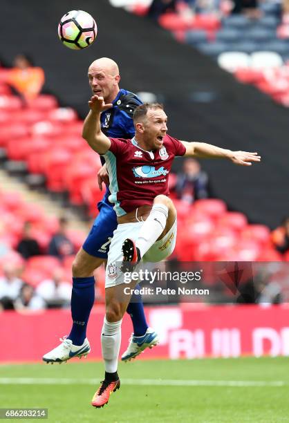 Tim Lowe of Cleethorpes Town rises above David Foley of South Shields to head the ball during The Buildbase FA Vase Final between South Shields and...