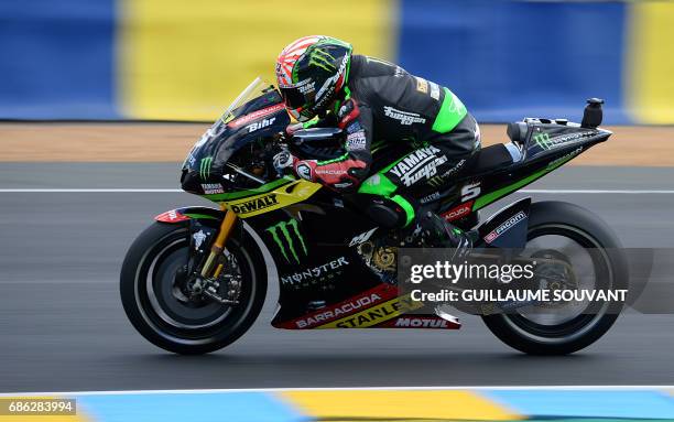Second placed France's rider Johann Zarco competes on his Monster Yamaha TECH 3 MOTOGP N°5 during the MotoGP race of the French Motorcycle Grand...