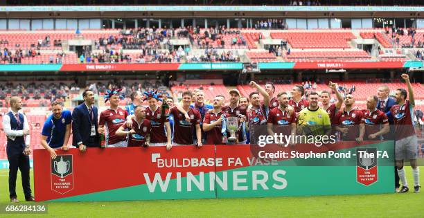 The South Shields team celebrate with the FA Vase trophy after The Buildbase FA Vase Final between South Shields and Cleethorpes Town at Wembley...