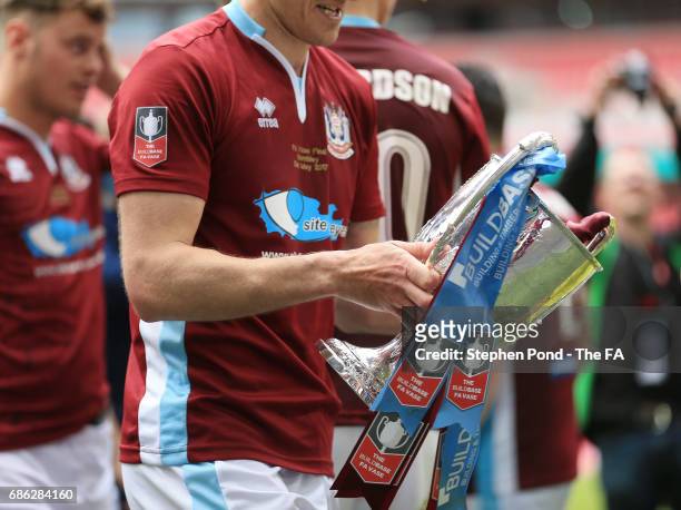 The FA Vase trophy is seen after The Buildbase FA Vase Final between South Shields and Cleethorpes Town at Wembley Stadium on May 21, 2017 in London,...