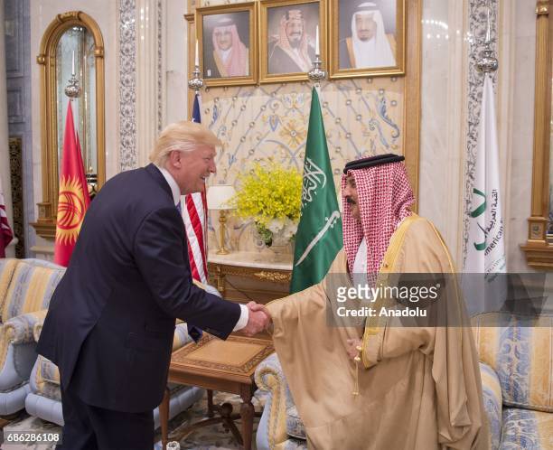 King of Bahrain Hamad bin Isa Al Khalifa and U.S President Donald Trump shake hands during the U.S. - Gulf Summit at Saudi Arabia's King Abdul Aziz...