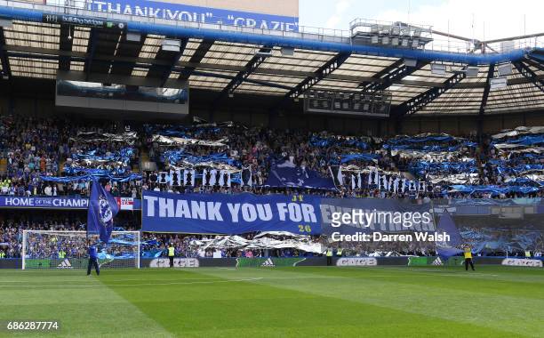 Fans show their support prior to the Premier League match between Chelsea and Sunderland at Stamford Bridge on May 21, 2017 in London, England.