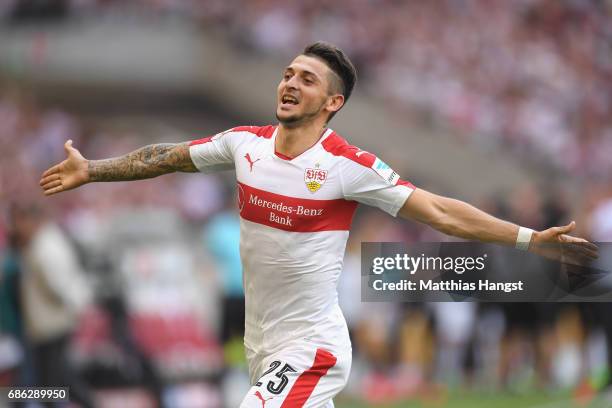 Matthias Zimmermann of Stuttgart celebrates scoring the opening goal during the Second Bundesliga match between VfB Stuttgart and FC Wuerzburger...