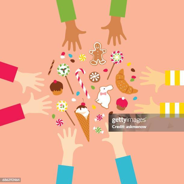 children like sweets - hands cake stock illustrations