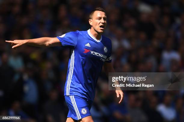 John Terry of Chelsea reacts during the Premier League match between Chelsea and Sunderland at Stamford Bridge on May 21, 2017 in London, England.