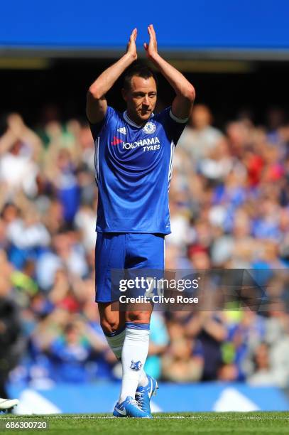 John Terry of Chelsea shows appreciation to the fans as he is subbed off during the Premier League match between Chelsea and Sunderland at Stamford...