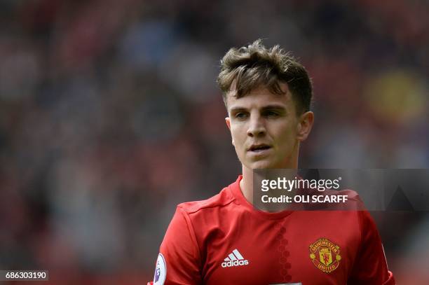 Manchester United's English midfielder Josh Harrop plays during the English Premier League football match between Manchester United and Cyrstal...