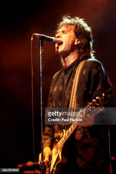 Ray Davies of the Kinks performs at the Poplar Creek Music Theater in Hoffman Estates, Illinois, June 15, 1987.