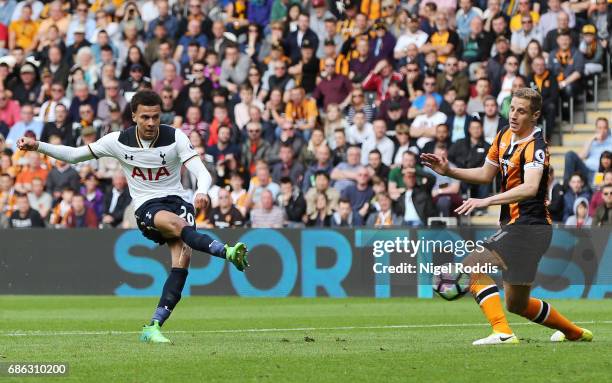 Dele Alli of Tottenham Hotspur scores his sides third goal during the Premier League match between Hull City and Tottenham Hotspur at the KC Stadium...