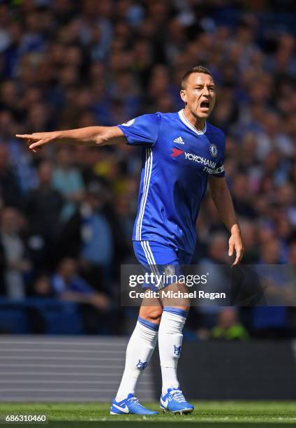 John Terry of Chelsea reacts during the Premier League match between Chelsea and Sunderland at Stamford Bridge on May 21, 2017 in London, England.